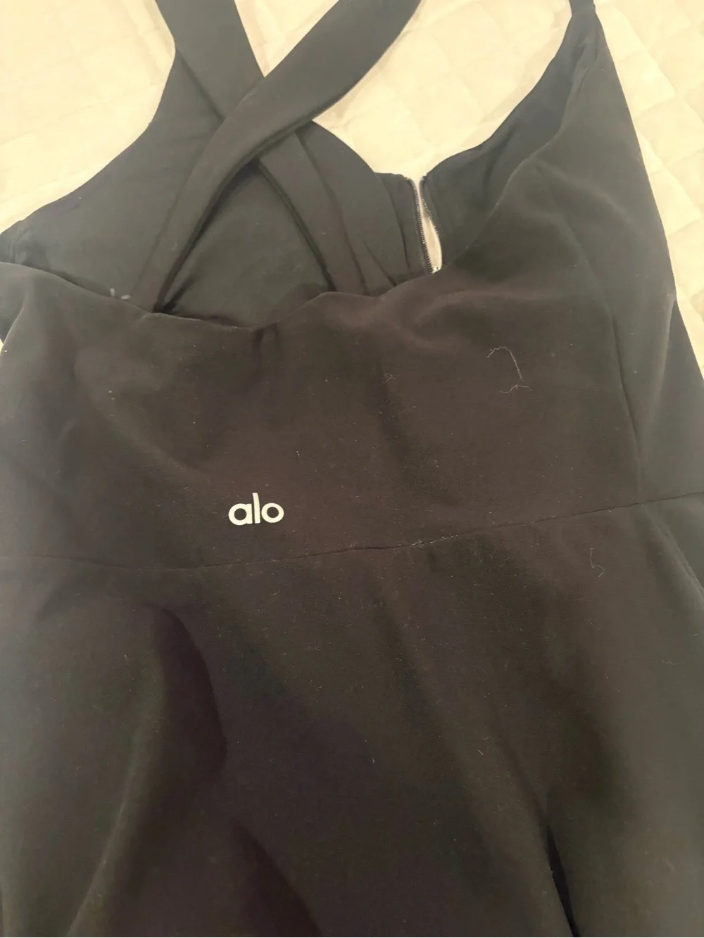 ALO Yoga Black Sleeveless Zip-Front Mini romper
